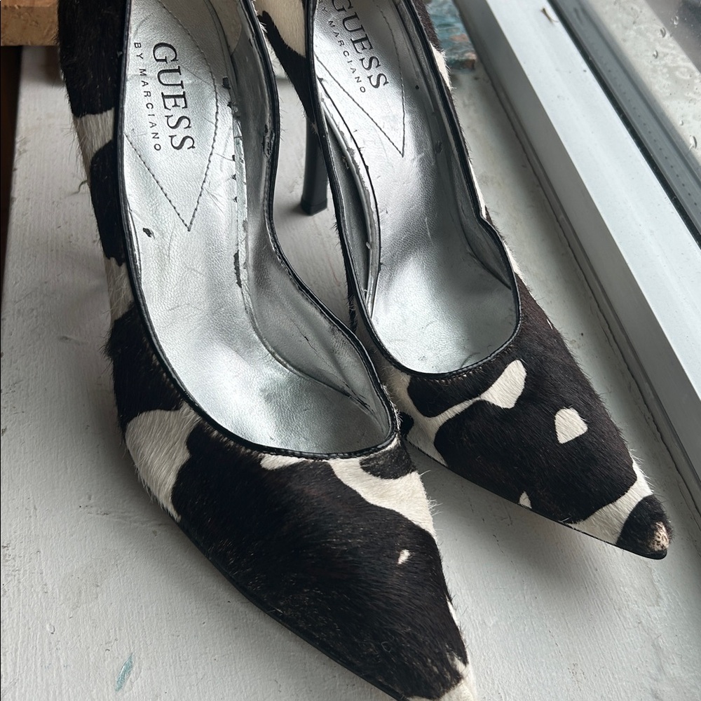 GUESS Pony Hair Cow Print Stiletto heels | 7M | Statement Animal Print Pumps